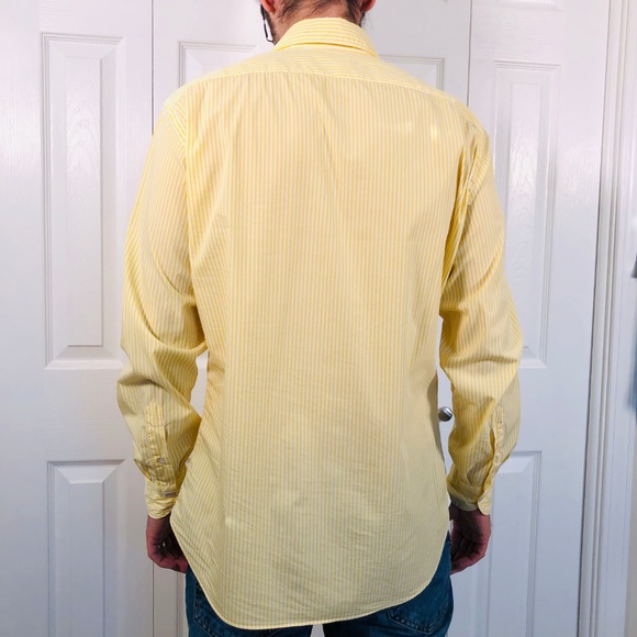 Italian Slim Fit Stretch Yellow Stripe Shirt 16 41 - Picture 2 of 8